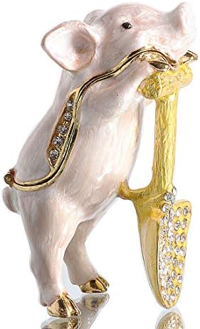 Waltz & F חפירת חזיר קופסת תכשיט משובצת תכשיט עם טבעת מצוירת ביד קישוט פסלון אספנות