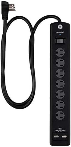 GE Ultrapro 7-Outlet Surge Protector, 2 יציאות USB, כבל חשמל 4 רגל, 1500 ג'ולס, 40482 & GE 6-Outlet Surge Protector,