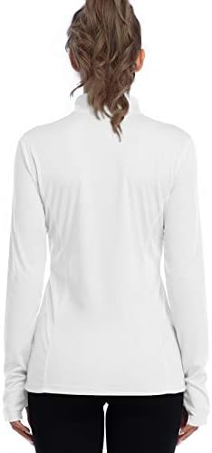 נשים של פעיל יבש בכושר רבעון רוכסן ארוך שרוול עד 50 + שמש הגנת חולצות אימון חיצוני אולטרה סגול חולצות עם
