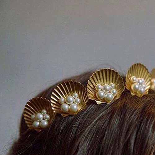 1 מארז צדף כתר פו פרל קישוט בגימור שיער חישוק עבור כיסוי ראש בנות נשים כלה מסיבת חתונה, זהב