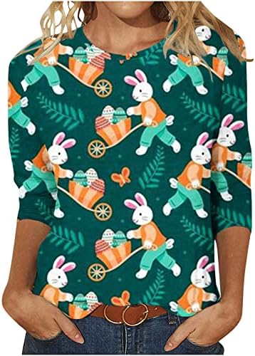 חולצת חג הפסחא בנות נשים קיץ אופנה צוואר עגול שלוש רבע רבע הדפס פסחא חולצות טיי חולצות