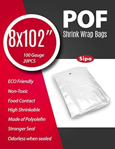 SIPA 8x102 אינץ '20 יחידות 100 מד POF חור שאינו מזכה שקיות ניילון שקיות ללא ריח מושלמות לעטיפת נייר מכתבים, מסגרות