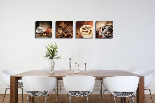 4 פנלים קפה שעועית מטבח בד קיר אמנות קפה כוס בד הדפסי קיר תפאורה אוכל חדר בד אמנות עכשווי תמונות עבור מטבח בר קישוט