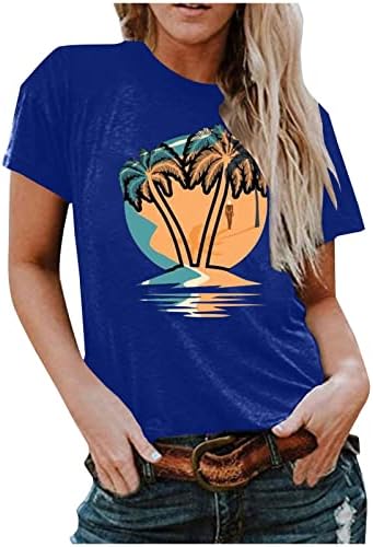 צמרות חוף קוקוס לנשים רגועות חולצות קרב חולצות שרוול קצר מזדמן חולצות חולצת חופשה בהוואי קיץ