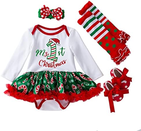 תלבושת לתינוקות של תינוקות ראשונים לחג המולד יילוד רומפר טוטו שמלת תינוק חצאית חג המולד עם נעליים עם רגל ראש