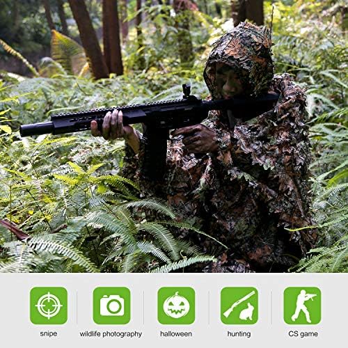 Zicac Outdoor 3D עלים הסוואה Ghillie Poncho Camo Came Caloak Stealth Ghillie Mid