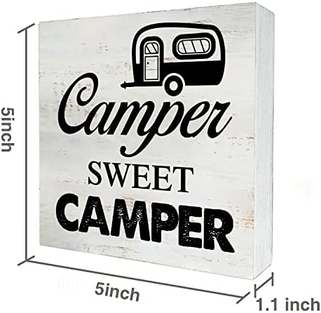 CAMPER SWEET CAMPER CAMPERING CAMPING CABIN שלט עם אמרות שולחן כתיבה 5X 5 אינץ