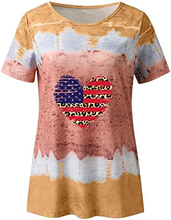 4 ביולי חולצות חולצות לנשים שרוול קצר חולצת טריקו עם צווארון ארהב פסי דגל עניבה-צבע חולצת טוניקה פטריוטית