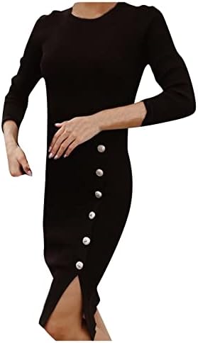 נשים סקסי הברך אורך שמלה ארוך שרוול או צוואר סרוג עיפרון שמלות אלגנטי משרד עבודת המפלגה שמלה מזדמן