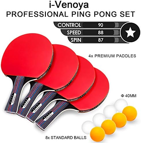 פינג פונג סט עם רשת טניס שולחן נשלפת ופוסטים, טניס שולחן נייד עם 4 משוטים פינג פינג מקצועיים, 8 כדורים, 1 פינג -נטו לכל שולחנות