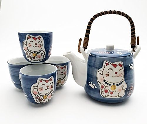 חתול מזל יפני Maneki Neko Set Set Teapot Ceramic Ceame