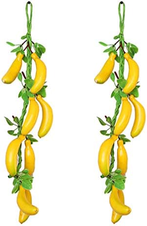 עיצוב גפן Vorcool 2 יחידים פירות גרלנד בננה מלאכותית עם עלים תלויים קישוט אביב זר לקישוטים לבית קיר קיר קיר בוטני עיצוב בוטני
