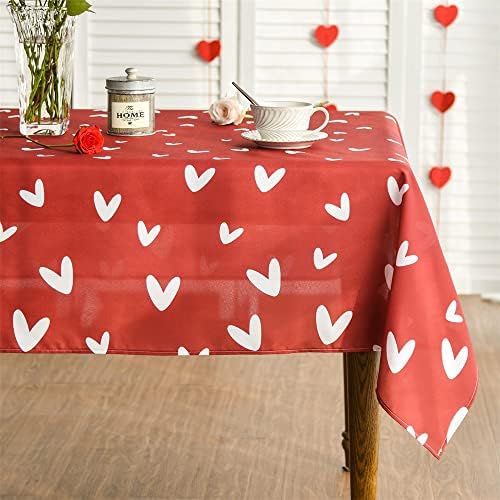 מפת שולחן ליום האהבה 60 על 84 אינץ ' מלבן, צבעי מים לבבות אדומים אוהבים אהבה שמחה בד שולחן חג כיסוי לשולחן חג למסיבה
