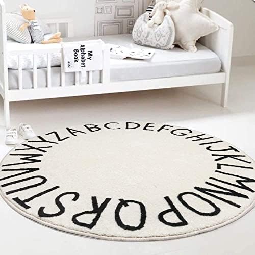 משתלת ABC שטיח אלף -בית שטיח כותנה שטיח עגול לחדר שינה לחדר ילדים, שטיח מעגל רחיץ 4ft