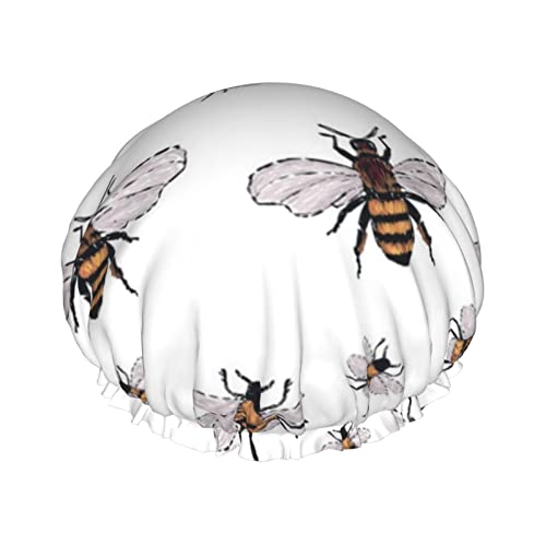 דבורים מצחיקות כובע מקלחת ומכסה אמבטיה, כובע שיער אטום למים לשימוש חוזר עם רירית פבה ושכבות הגנה כפולות & אלסטי