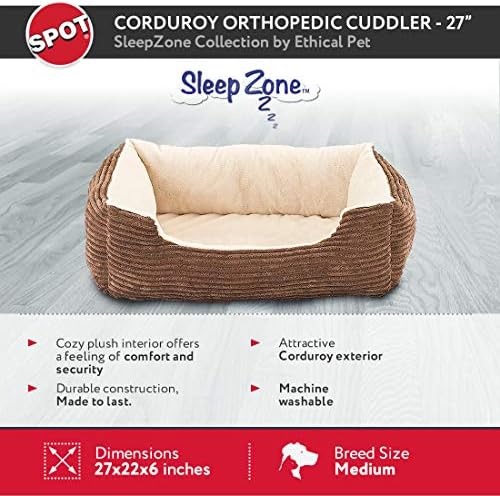 אזור שינה קורדורוי אורתופדי מיטת כלבים - תחתית לא ארוגה - 27x22 אינץ ' / שוקולד / אטרקטיבי, עמיד, נוח, רחיץ. על ידי