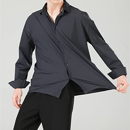 גברים של קל משקל מזדמן קלאסי שמלת חולצה רגיל להתאים כפתור למטה חולצות מוצק רופף בכושר ארוך שרוול חולצות