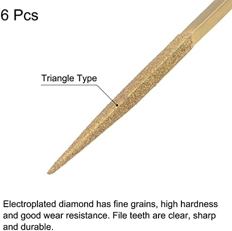 קבצי מחט יהלומים של UXCell, 3.5 ממ x 160 ממ מצופה טיטניום משולש מצופה קובץ מטפל בכלי יד לשיש אבן מתכת 6 יחידות