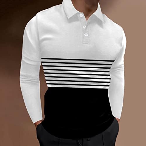 חולצות פולו לגברים של Dsodan, שרוול ארוך בקפיצי צבע בלוק טלאים טלאים צוואר צוואר גולף גולף