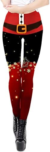 חותלות לחג המולד של Dsodan לנשים, חג המולד מכוער סנטה קלאוס מכנסי יוגה מכנסי אימון במותניים גבוה