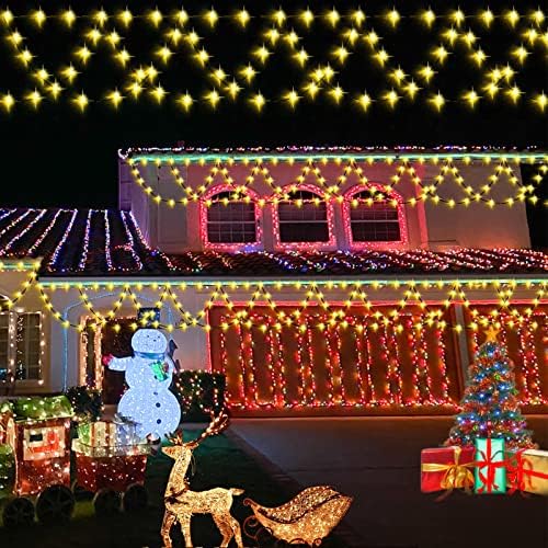 אורות חג המולד חיצוניים 380 LED אורות מיתרי חג המולד של חצי סיבוב, 34ft הניתנים להרחבה 8 מצבים קישוטים לחג המולד עבור