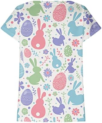 חולצות פסחא לנשים מצחיקות סקופ צוואר שרוול שרוול טשירטים ביצי ארנבות חמודות מזדמנים הדפסים 2023 צמרות לבושות חג