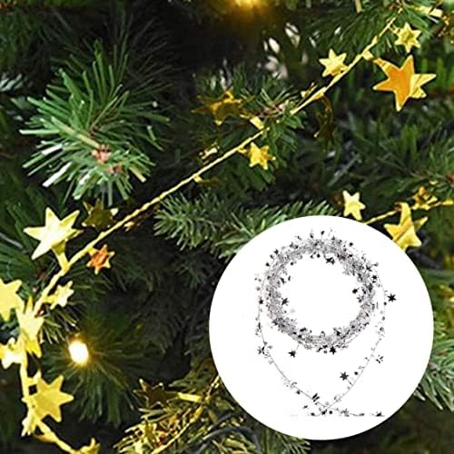 זר חוט טינסל בצורת כוכב לקישוטים לעצי חג המולד 2 חבילה 7.5 מ 'כסף