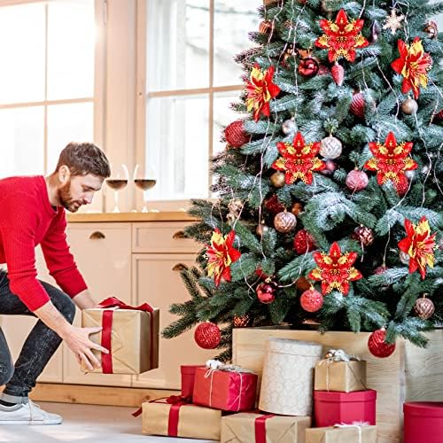 צלילה x 13 '' אדום עץ חג המולד גדול טופר אדום קשת קטיפה גדולה עם זרמים ארוכים קישוטי עץ חג המולד עם 8 יח '