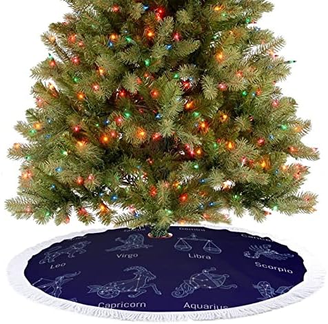 חצאית עץ חג המולד של סימני גלגל המזלות בשמיים חצאית עץ חג המולד אדומה עגולה עגולה עם קצה משולב לקישוטי חצר