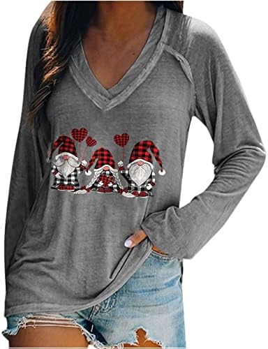 חולצות חג מולד לנשים גמדים חמודים גרפיים שרוול ארוך טוניקה טוניקה אופנה מזדמנת חג המולד רופף V חולצות צוואר חולצות