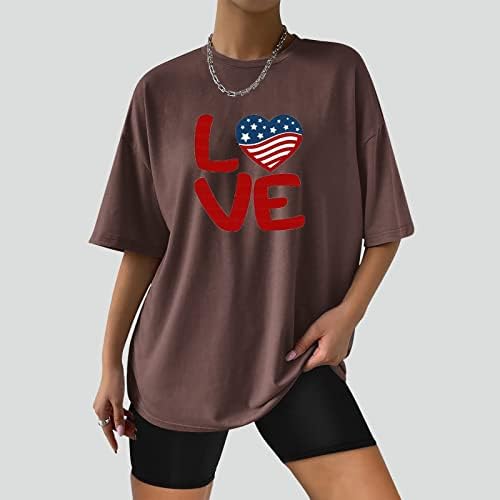 חולצות T גדולות לנשים 2023 אופנת קיץ צמרות יום עצמאות הדפס טריקו חולצות טוניקה רופפת טוניקה רופפת