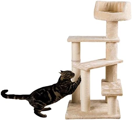 4-רמת 40.2 סנטימטרים חתול עץ עם מגרד הודעות ומיטה עם משענת