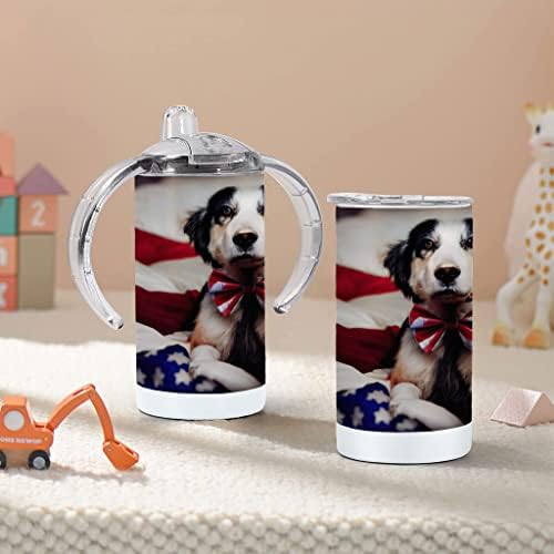 גביע סיפי פטריוטי אמריקאי-גביע סיפי לתינוק בהדפס כלבים-גביע סיפי דגל ארה ' ב