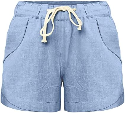 מכנסי קיץ קצרים לנשים שרוך מכנסיים מותניים אלסטיים מכנסיים קצרים מזדמנים מוצקים נשים ברמודה רופפת קצרה פשתן נוחה