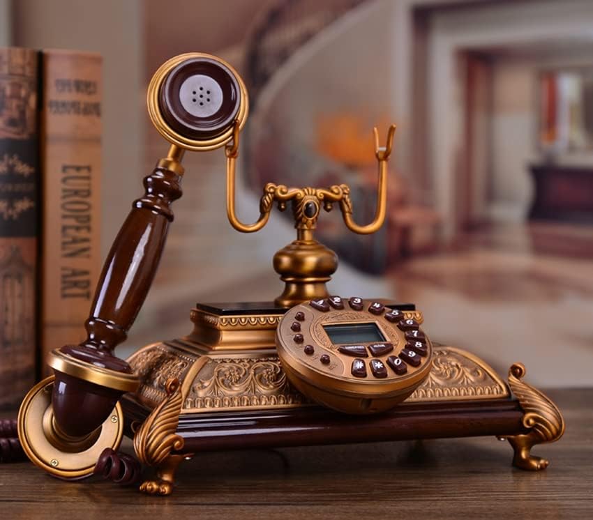 Dlvkhkl telepon darat klasik gaya lama dengan id pemanggil, layar dengan cahaya biru, panggilan bebas genggam,
