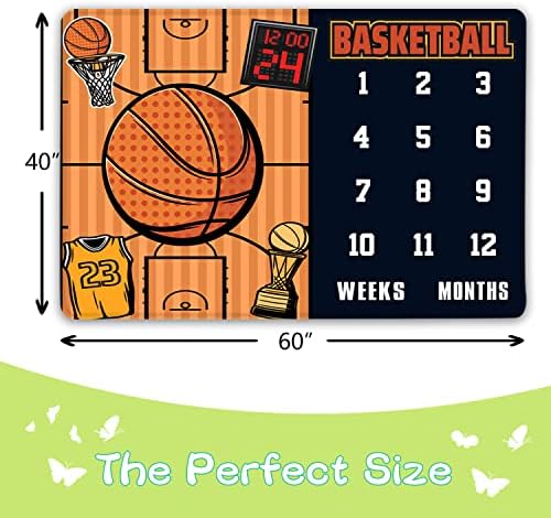 עיצוב כדורסל QICAIYUN לתמונות תינוקות חודשיות בהתאמה אישית שמיכת תמונה חודשית רכה לשמיכת כדורסל כדורסל יילוד שמיכה