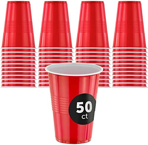 Decorrack 50 כוסות מסיבות פלסטיק, 9 גרם חד פעמיות -BPA כוסות פלסטיק ליום הולדת, כוס שתייה משקאות, אדום