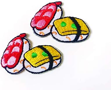 הסט של 2 זעיר. מיני סושי יפני אוכל לוגו חמוד טלאים מצוירים תפרו ברזל על תלבוש טלאי שלט תאי רקום