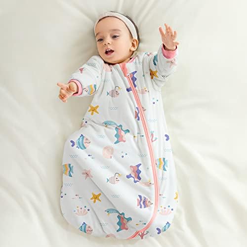 USBettas שמיכה לבישה לתינוק כותנה, שק שינה רך שינה יוניסקס שק שינה תרמוסטטי חכם עם שרוולים ארוכים נשלפים 2.5 טוג