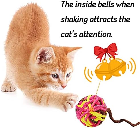 5 יחידות חתול כדור צעצועים-צבעוני צמר חוט כדורי מובנה פעמון לחתולים, פרוותי רעשן כדור עבור קיטי וחתלתול