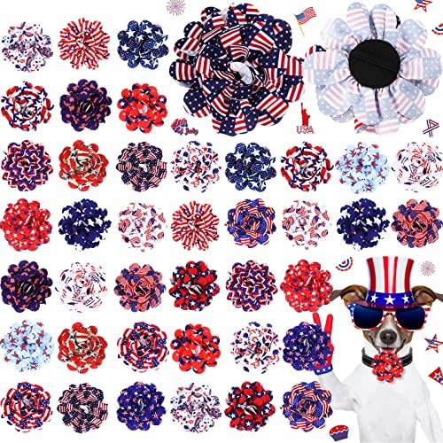 80 חתיכות פטריוטי כלב פרחי צווארון כוכב סגנון עצמאות יום כלב צווארון פרחים אמריקאי דגל כלב קסמי טיפוח כלב