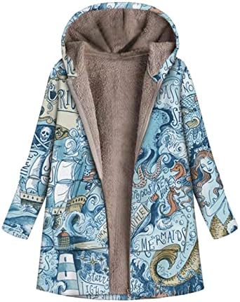 מעילי חורף של FMCHICO לנשים חורפי פנאי מודפס ז'קט קטיפה עם קטיפה מעיל פליס מעיל תעלה לבוש חיצוני עם כיסים