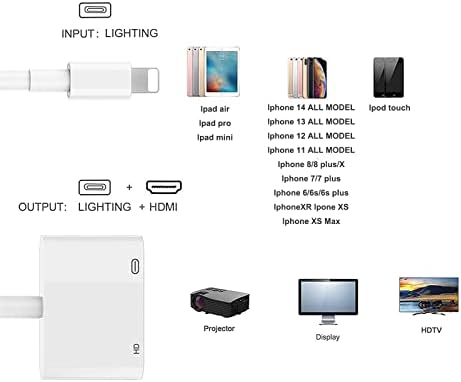 Apple Lightning למתאם HDMI, מתאם iPhone to HDMI 1080p עם יציאת טעינה תואמת לאייפון, iPad ו- iPod, מסכי טלוויזיה