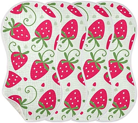 Yyzzh Berry Strawberry Cartoon Fruiss Fruiss Muslin Burp מטליות לתינוק 4 חבילה כותנה כביסה כביסה לתינוק