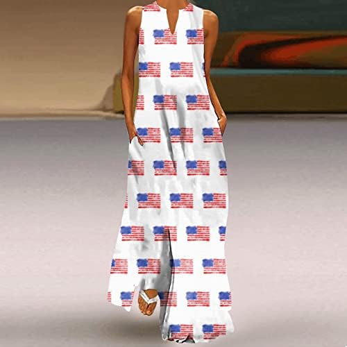 יום העצמאות של Kuaileya לנשים מזדמן פלוס גודל V שמלת צוואר ללא שרוולים אופנה יומית אמריקאית 4 ביולי נשים