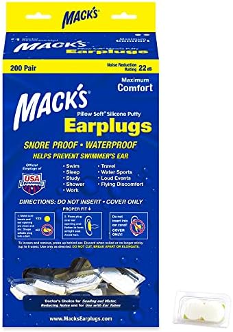 הכרית של מאק אטמי אוזניים סיליקון רכים - 200 זוג זוגות - תקעי אוזניים מרק סיליקון מעובדים מקוריים לשינה, נחירות, שחייה, נסיעות,