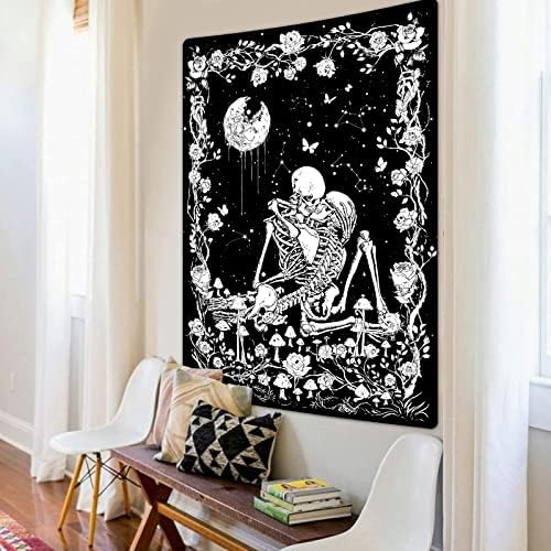 קרלימיקס פטריות גולגולת שטיח שלד שחור לבן שטיחי גלקסי ירח כוכבי שטיח פרפר ופרחים שטיח גותי קיר קיר תלייה לסלון חדר