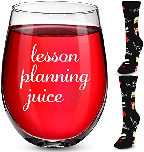 סט מתנות להערכה של פטלאי למורים, כולל כוס יין מיץ לתכנון שיעורים וגרבי יוניסקס למורים, מתנות הערכה ליום הולדת