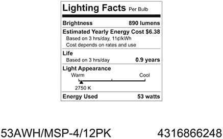 תאורה 66248 רך לבן 53-ואט, 890-לומן 19 אור הנורה עם בינוני בסיס, 8-חבילה
