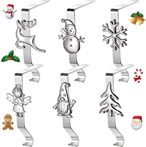 HOTOP 6 חלקים מחזיקי גרב לחג המולד למעטפת מתכת צבי שלג שלג מחזיק גרב שלג עץ חג המולד בובה חסרת פנים קולבי גרב